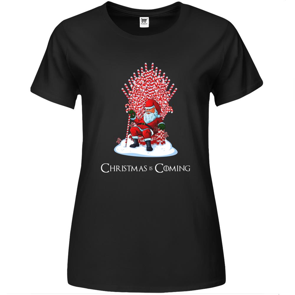 Christmas Is Coming Santa Candy Cane Throne Premium Womens T Shirts