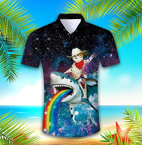 Cowboy Cat Drive Shark Hawaiian Shirt | For Men & Women | Hw690