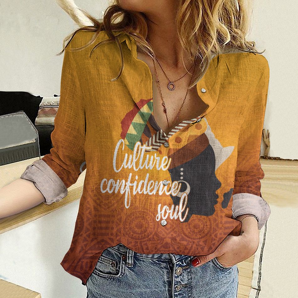 African American Cotton And Linen Casual Shirt, Culture Confidence Soul Linen Shirt