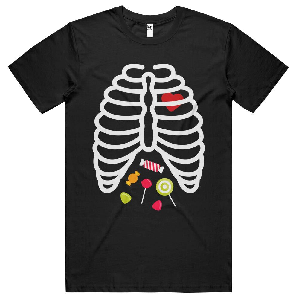 Halloween Tshirt, Halloween Shirts For Women Men, Halloween T Shirts, Skeleton Rib Cage Heart Candy Cute Shirt Adult T Shirts