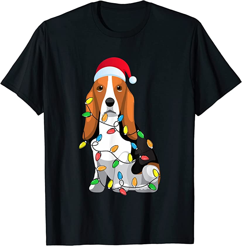 Basset Hound Dog Ugly Christmas Sweater Xmas Tree Lights T-Shirt