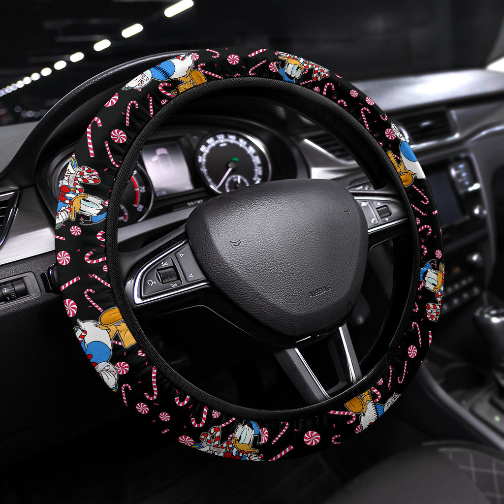 Christmas Steering Wheel Cover – Donald Ducky Holding Candy Cane Patterns Steering Wheel Cover Nt101401