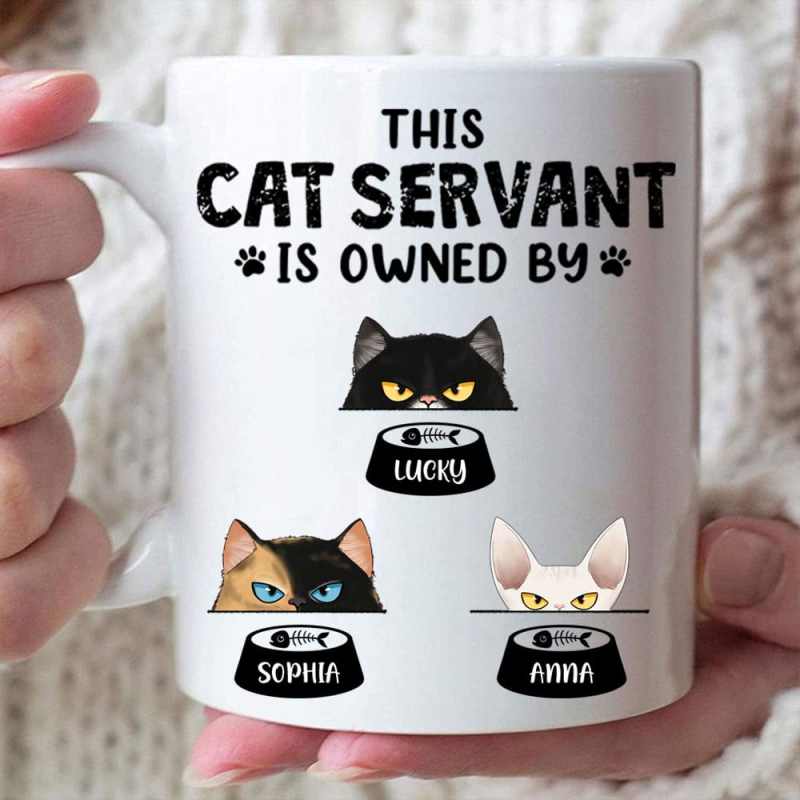 Cat Servant Mug, Funny Custom Coffee Mug, Personalized Gift For Cat Lover