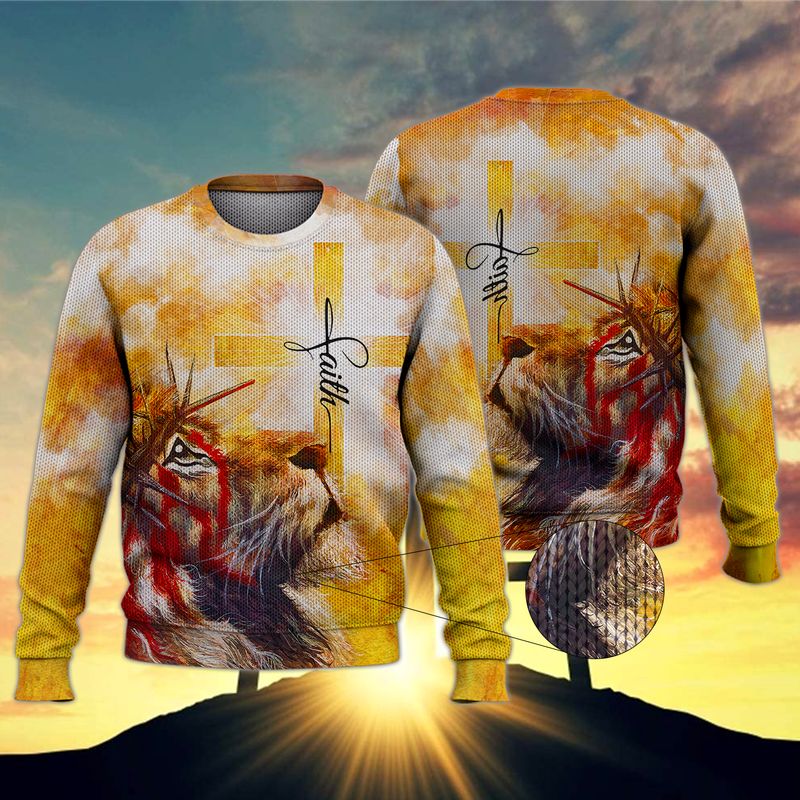 The Light Of Faith Cross And Lion 3D Full Print Sweater