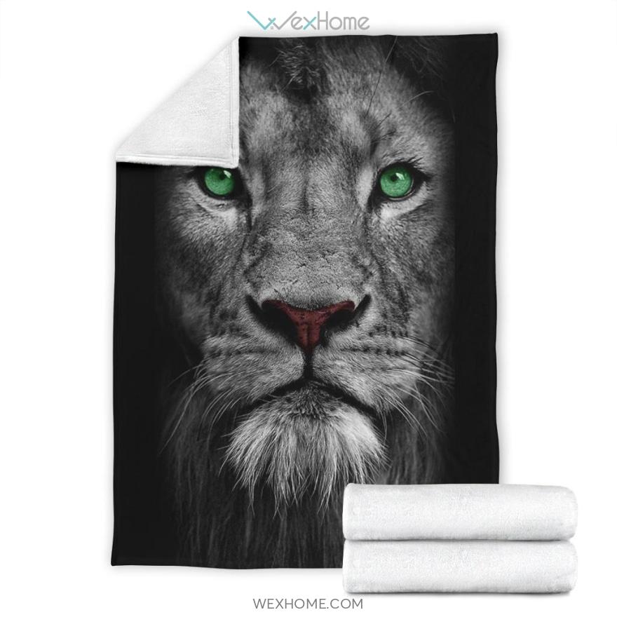 Lion With Green Eyes Premium Blanket Lion Lovers Blanket