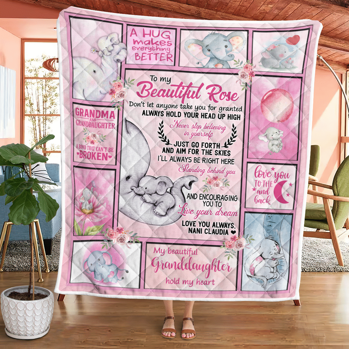 To My Beautiful Granddaughter – Elephant Quilt Wq080322101