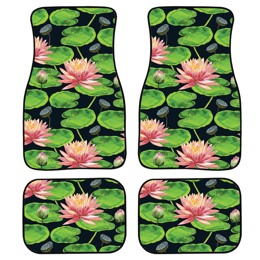 Water Lily Flower Pattern Print Front And Back Car Floor Mats, Front Car Mat