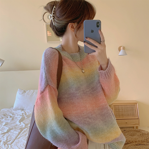 Sweet Rainbow Sweater Women Autumn Winter Knitted Pullover Sweater Female Casual Striped Oversize Chic Korean Sweater Women 2020 alx