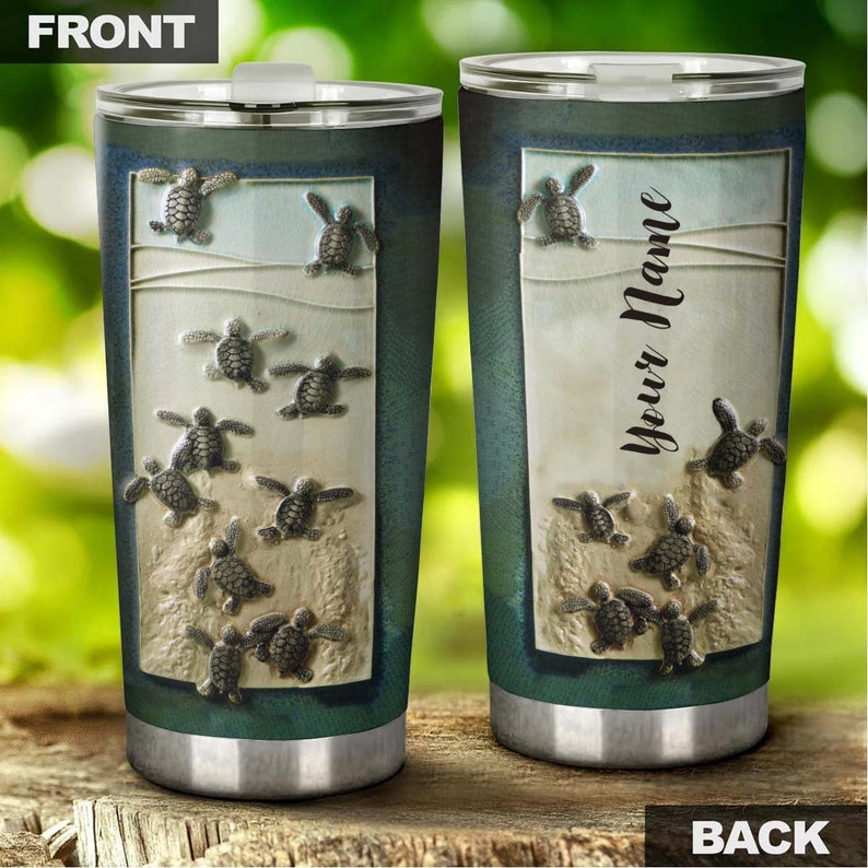 Baby Sea Turtle First Run On The Beach Personalized Tumbler-Unique Tumbler-Birthday Christmas Gift For Turtle Lover