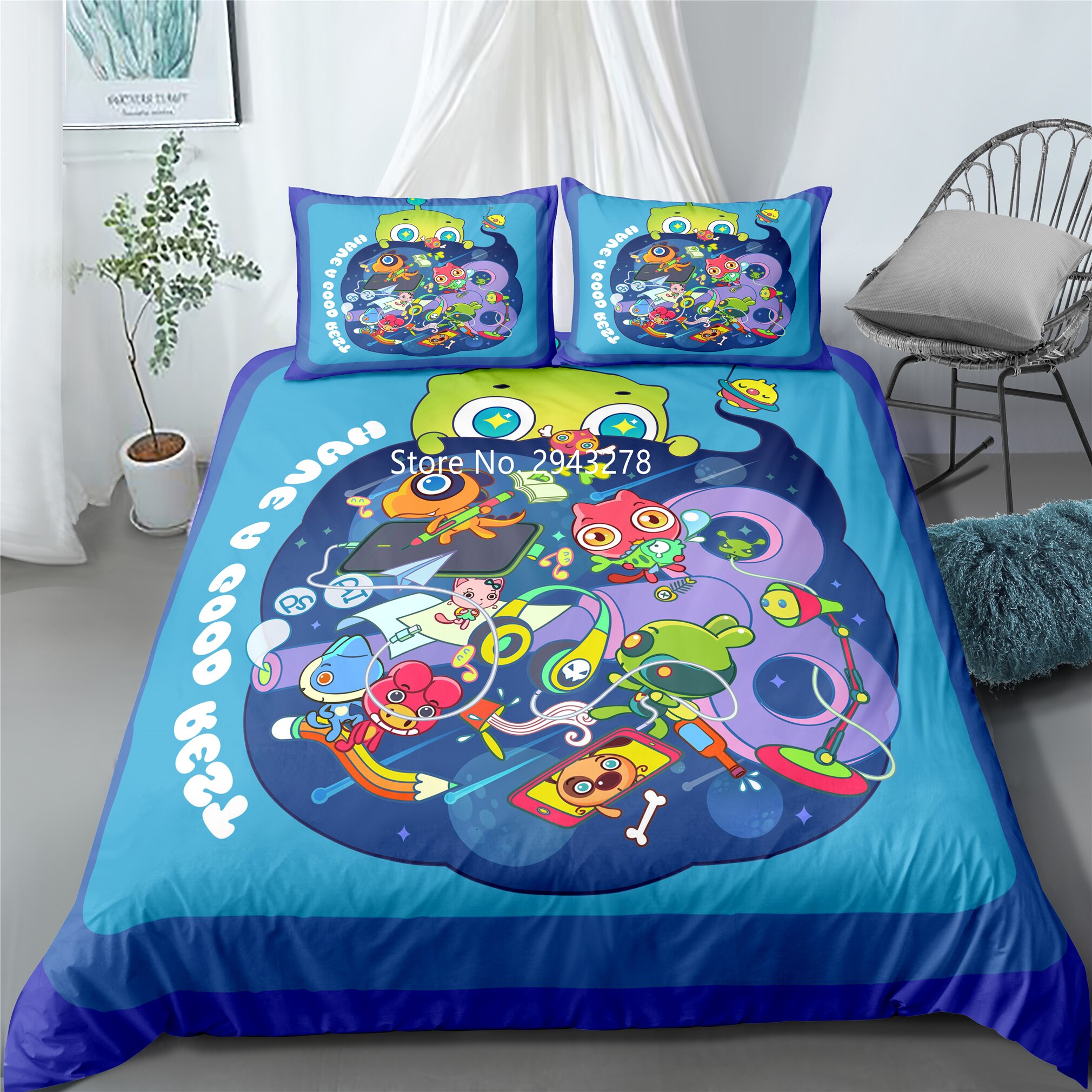 Cartoon Monkey Penguin Design Duvet Bed Cover Pillowcase Bedding Set Children Bedroom Decoration Home Textile Color Print Duvet Covers