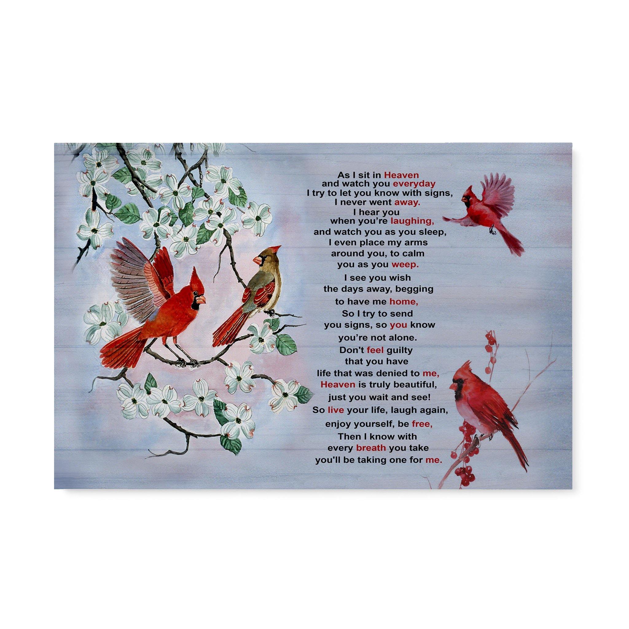 Cardinal As I Sit In Heaven Wall Art Gift For Family Home Decor Wall Art Canvas Memorial Home Decor