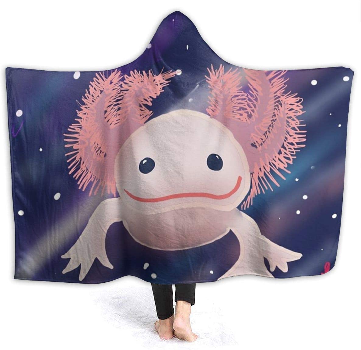 Axolotl Cute Wearable Blanket Fleece Hooded Robe Cloak Throw Quilt Poncho Microfiber Sherpa Plush Warm Wrap Cape 50×40 inch alx