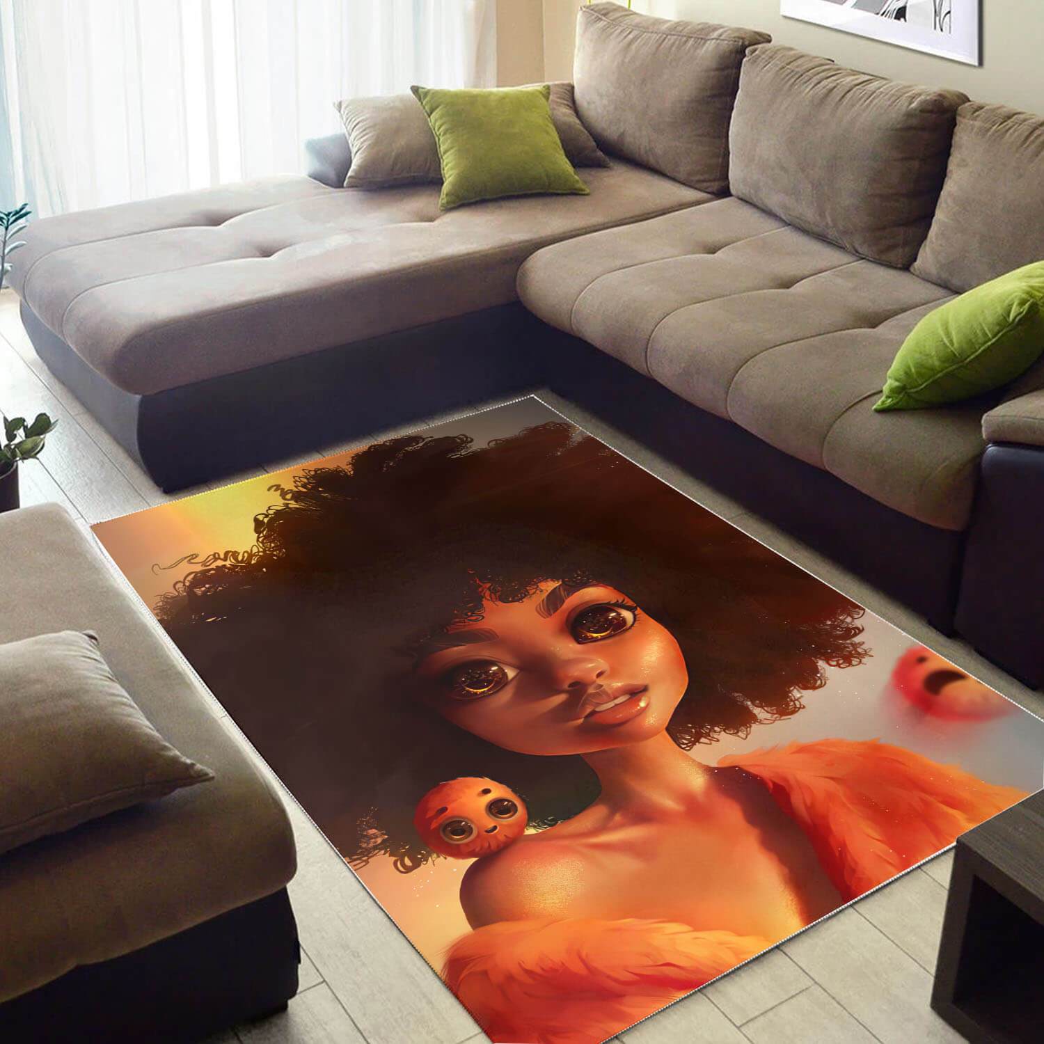 Afrocentric Rugs Beautiful Melanin Afro Girl African Design Floor Rug Afrocentric Home Decor WBG05631