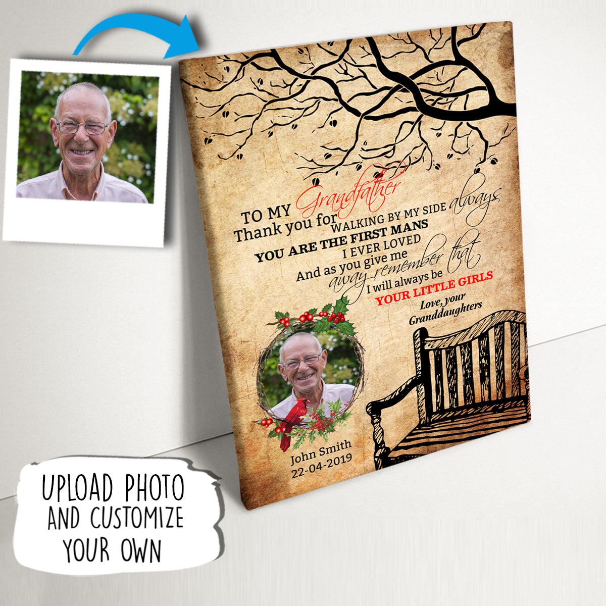 Thank You For Walking By My Side Customized Memorial Poster Canvas With Your Own Photo TP