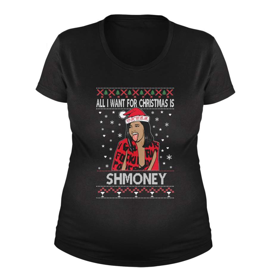 All I Want For Christmas Is Shmoney Ugly Christmas Maternity Pregnancy Scoop Neck T-Shirt