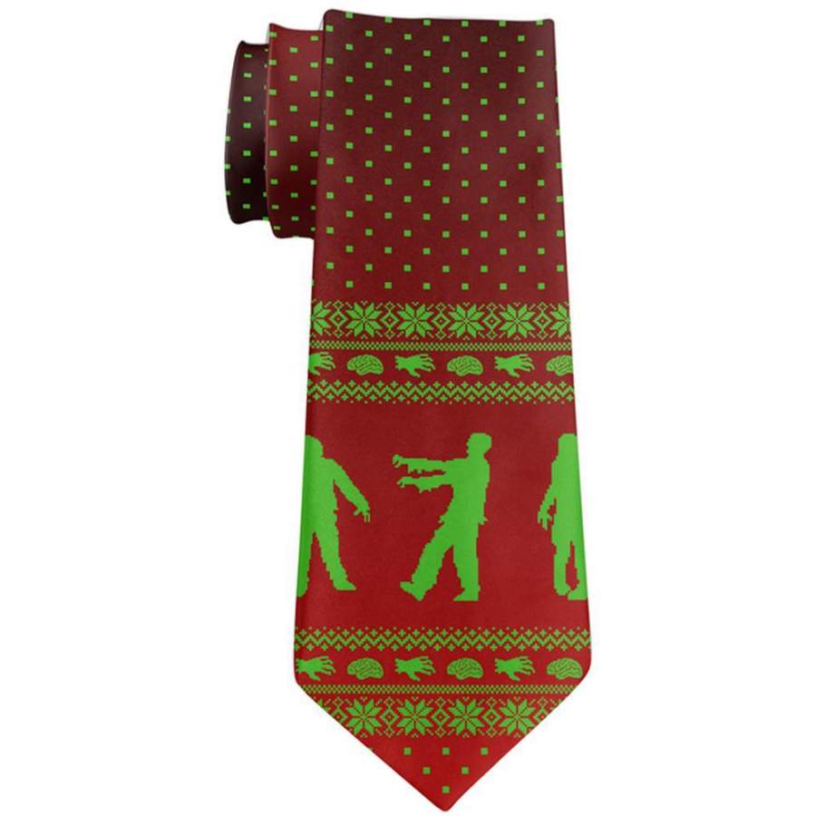 Ugly Christmas Sweater Zombie Brains All Over Neck Tie