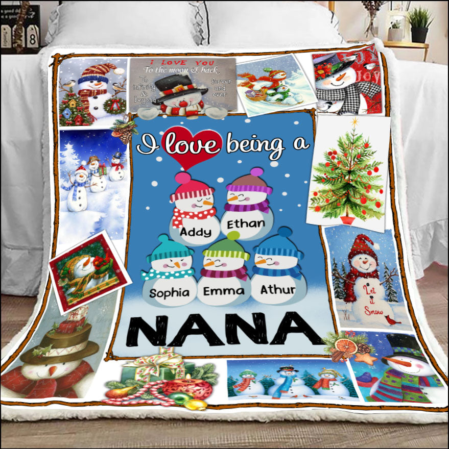 I Love Being Nana Xmas Blanket, Personalized Blanket, Christmas Gift