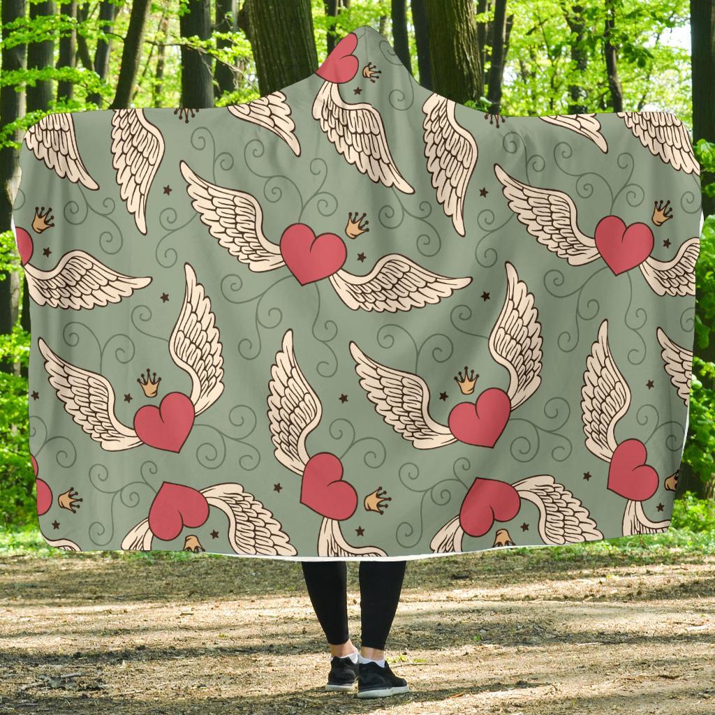 Angel Wings Heart Design Themed Print Hooded Blanket