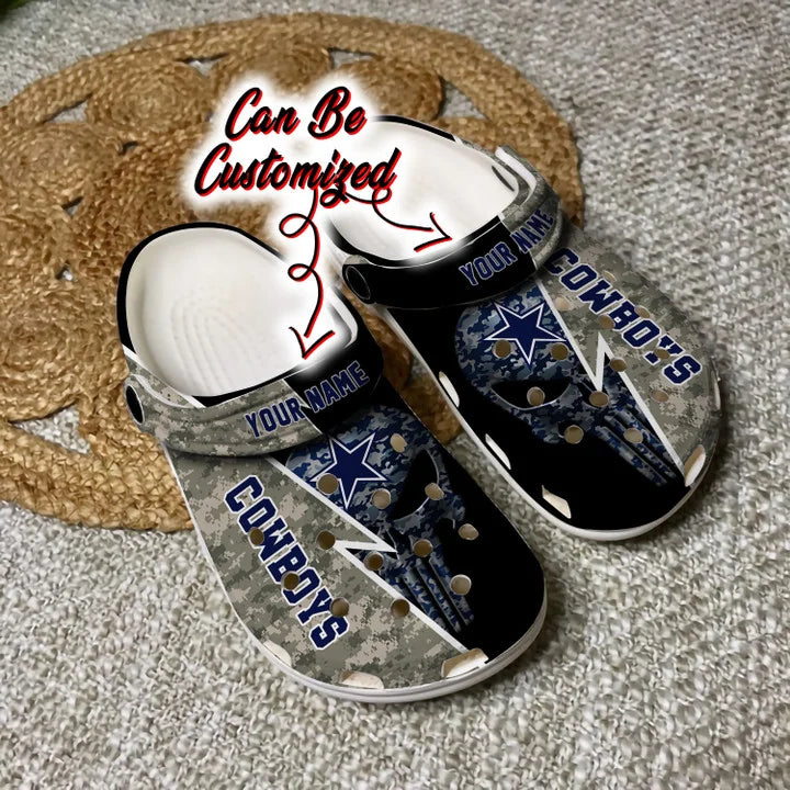 Football Crocss – Personalized Dallas Cowboys Skull Camo Blue Clog Shoes