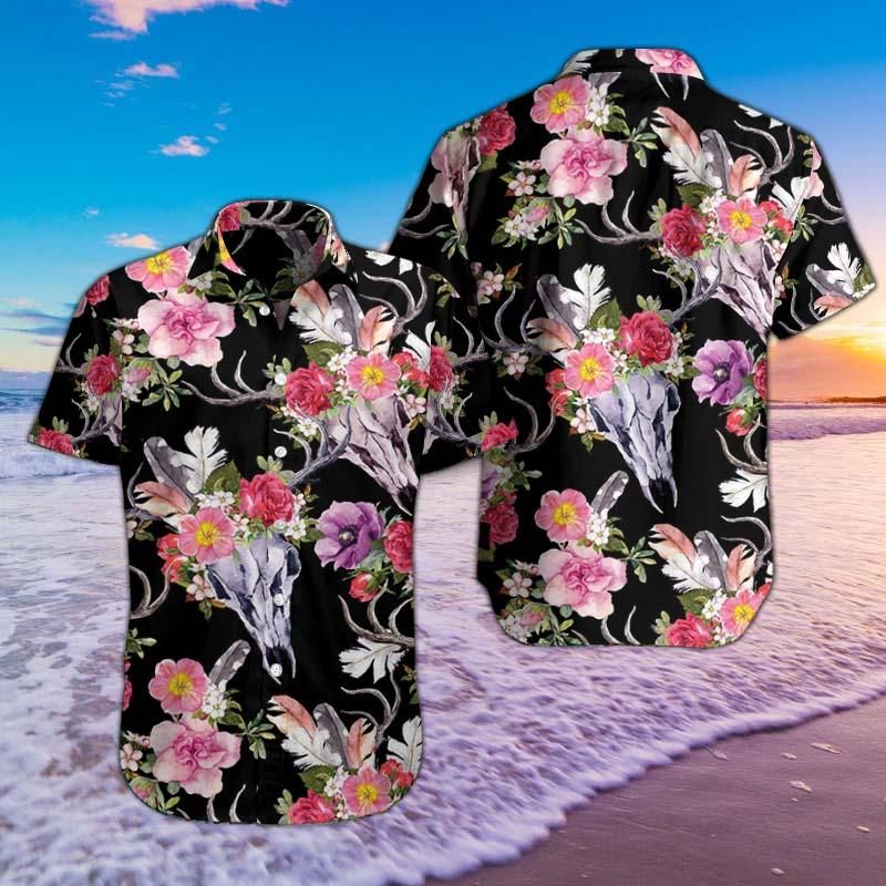 Deer Skull And Flowers Hawaiian Shirts 06630 Ha49690