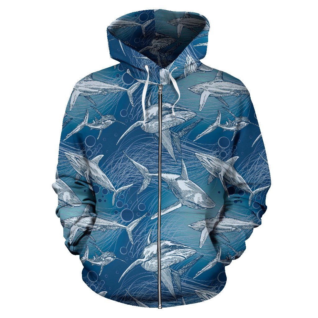 Shark Hand Drawn Zip Up Hoodie