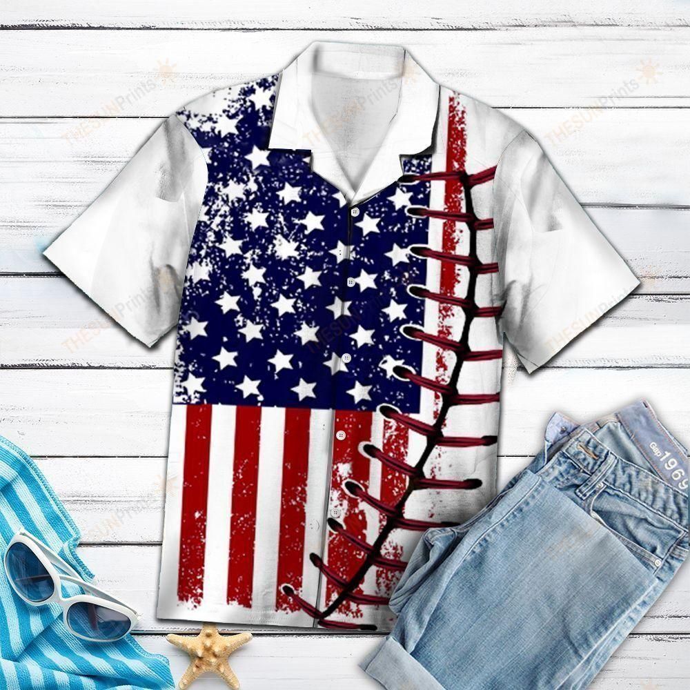 Baseball Usa Flag Aloha Hawaiian Shirt Colorful Short Sleeve Summer Beach Casual Shirt For Men And Women