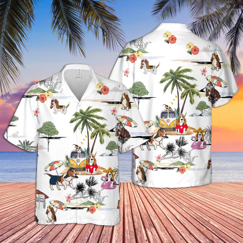 Unisex Basset Hound Beach Hawaii Shirt Ha58394