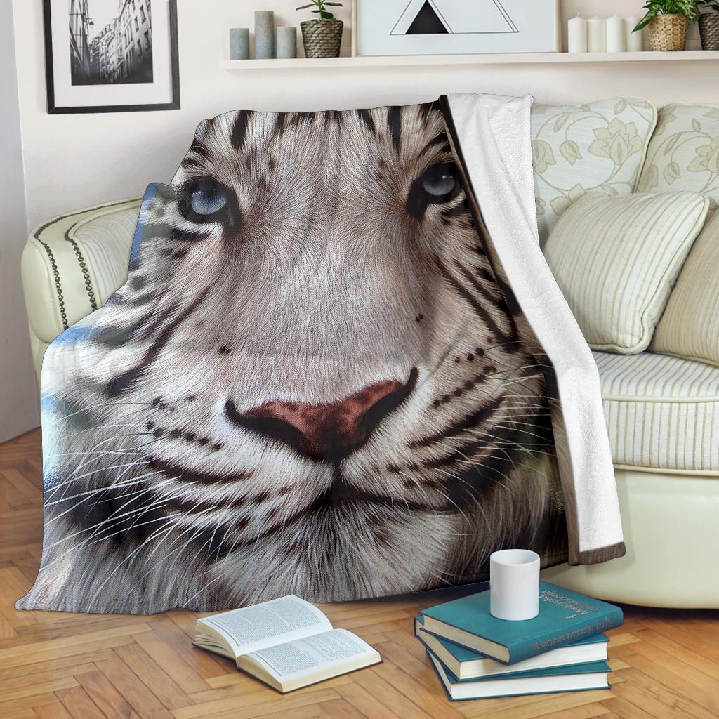 White Tiger Fleece Blanket Bleached Tiger Awesome Portrait Blanket Christmas Gifts For Roommate