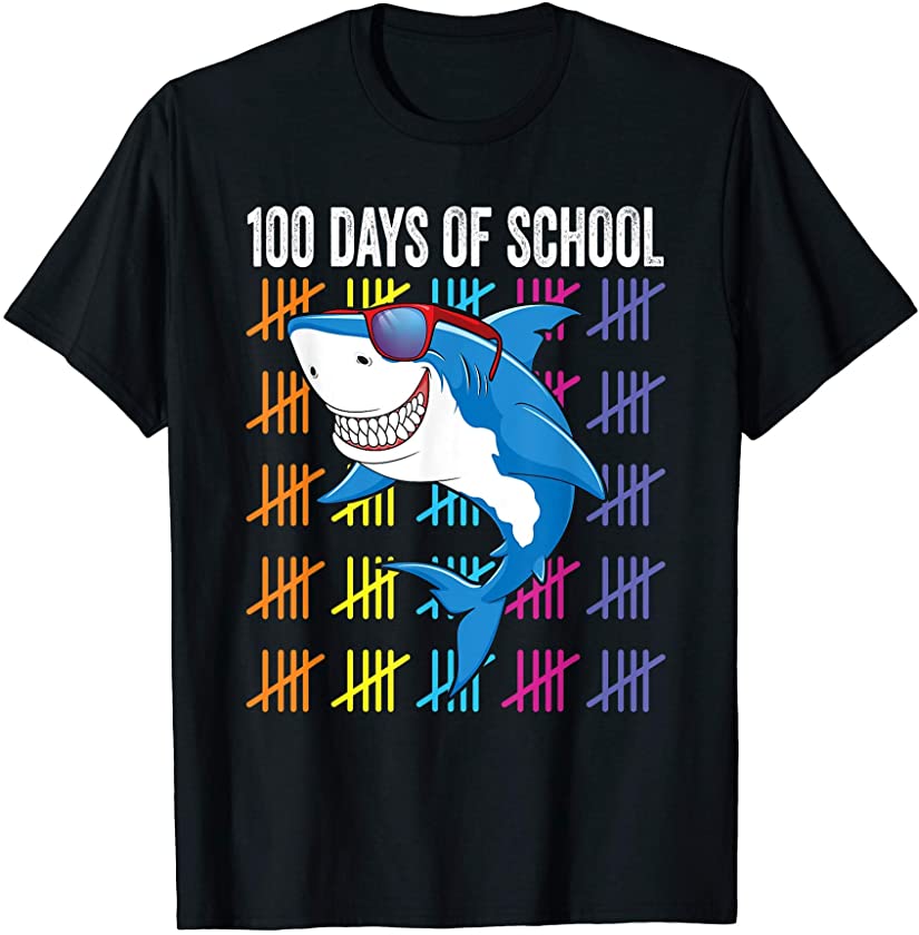 100th Day Of School Shirt For Toddlers Kids Gift Kids Shark T-Shirt