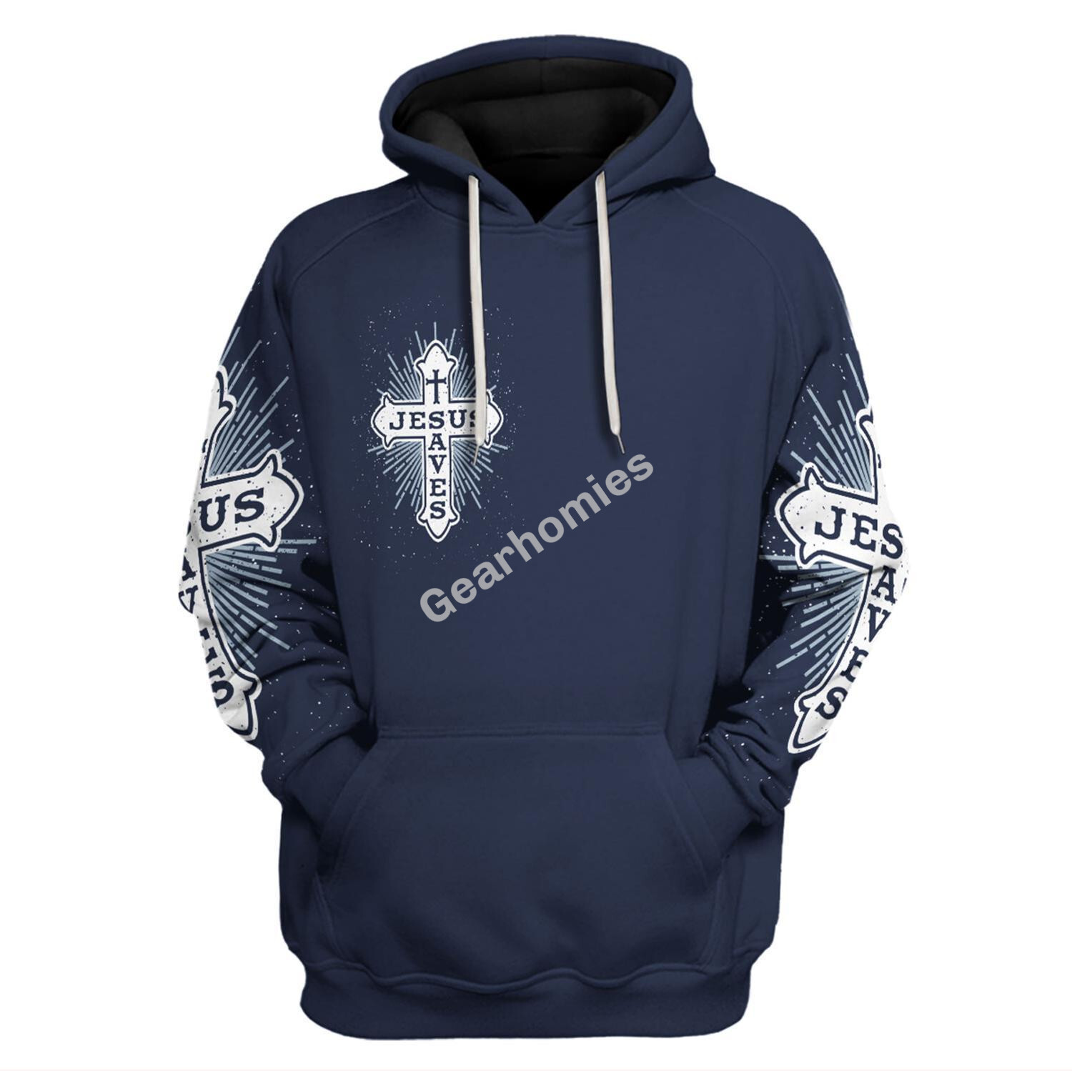 Hoodie Jesus Saves Cross On Navy Blue 3D Apparel