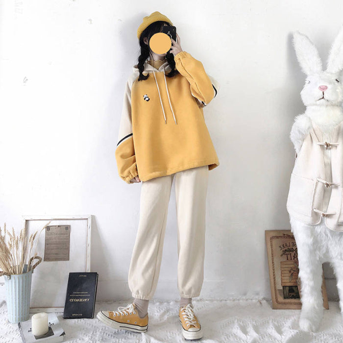 Set Yellow Hoodie Beige Pants Print Panda