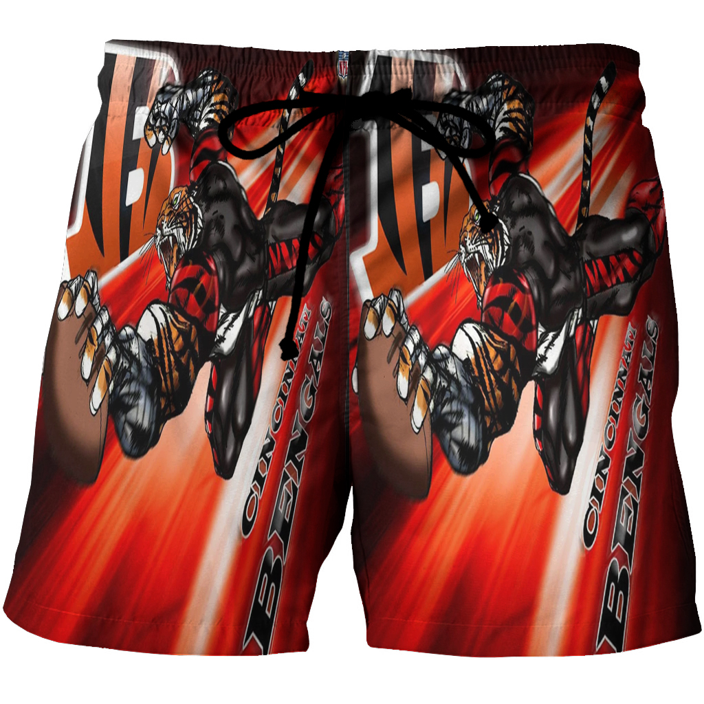 Cincinnati Bengals Emblem Tiger Flying 3D All Over Print Summer Beach Hawaiian Short