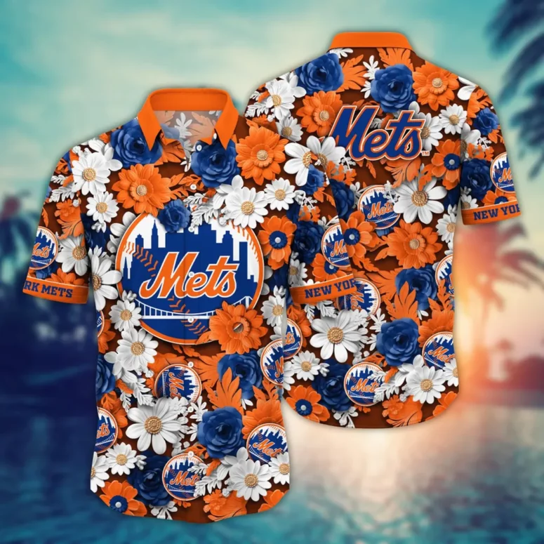 New York Mets Paper Flower Hawaiian Shirt