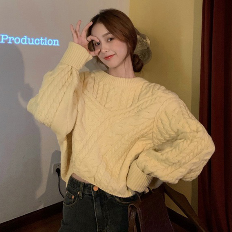 Twisted Pink Knitted Sweater Women O-Neck Long Sleeve Casual Jumpers Knitwear Loose Vintage Korean Pullovers Sweet M326 alx