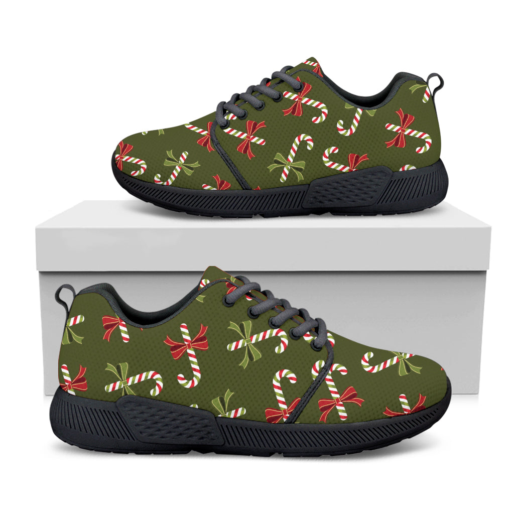 Xmas Candy Cane Pattern Print Black Athletic Shoes