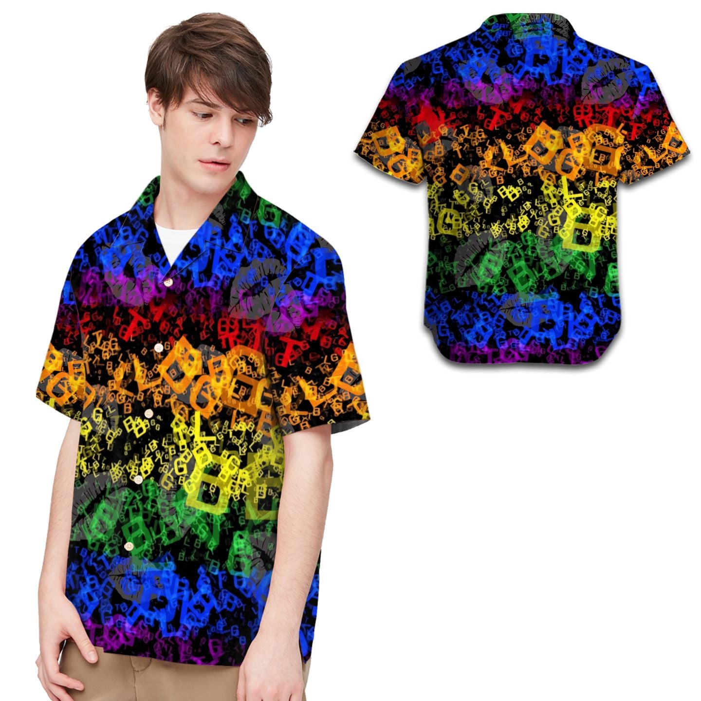 Lgbt Neon Rainbow Color Pride Month Men Hawaii Summer Beach Shirts Ha28476