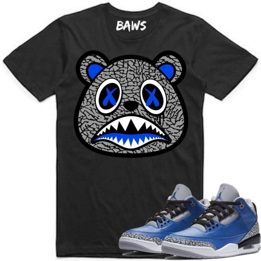 ROYAL ELEPHANT BAWS Light Grey Heather Sneaker Shirt Tees to Match – Jordan Retro 3 “Varsity Royal Blue Cement”