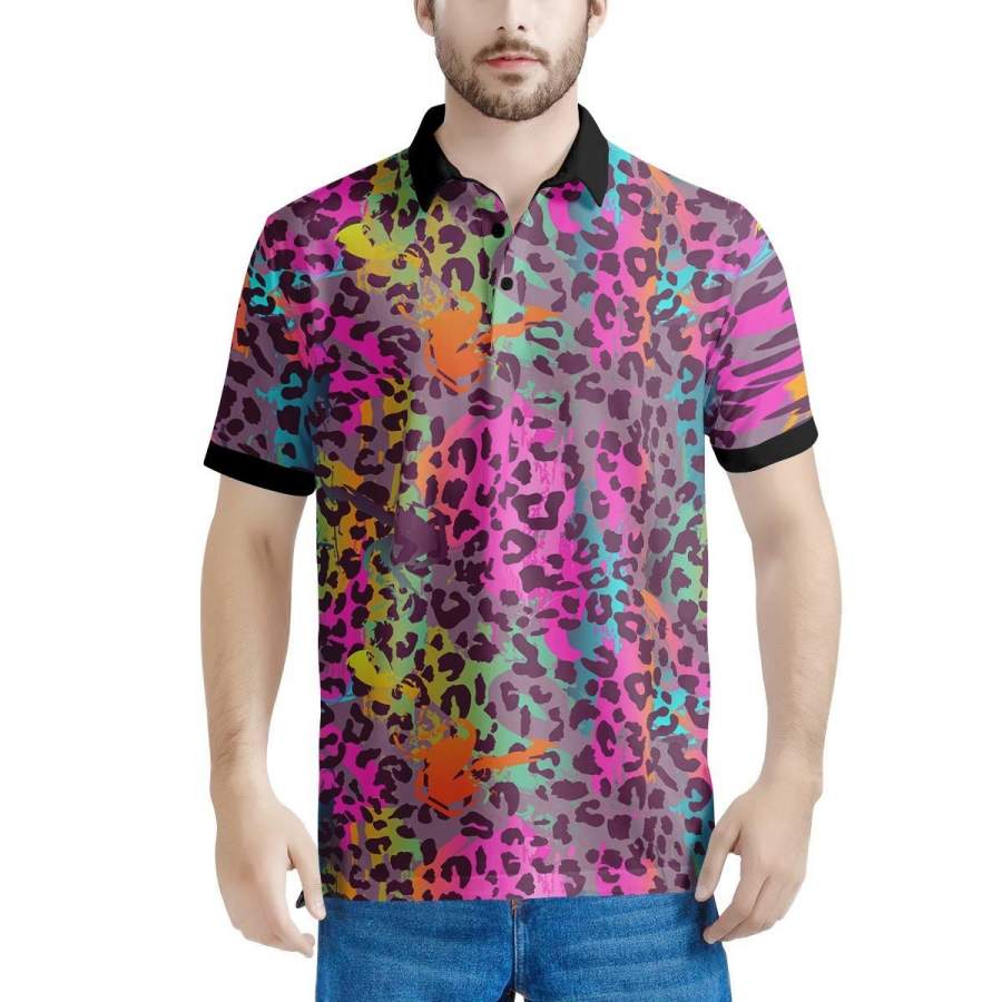 Colorful Leopard Men’s Polo Shirts