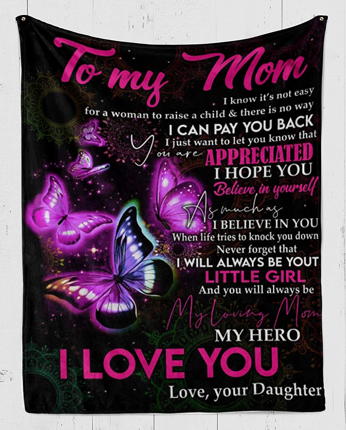 Fleece Blanket -Butterfly Fleece Blanket-to My Mom-I Love You – Fleece Blanket 3D Soft Cozy Lightweight Durable Plush Throw Blanket for Bedroom Living, Gift for Mother