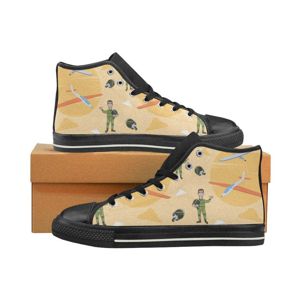 Pilot Pattern Black Men’s Classic High Top Canvas Shoes