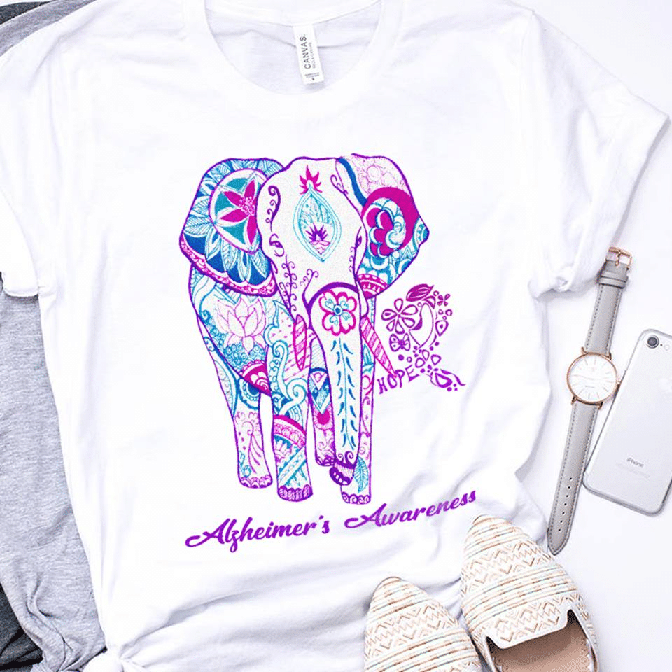 Alzheimer’S Awareness Hippie Elephant T Shirt Hoodie Sweater  Size S-5Xl