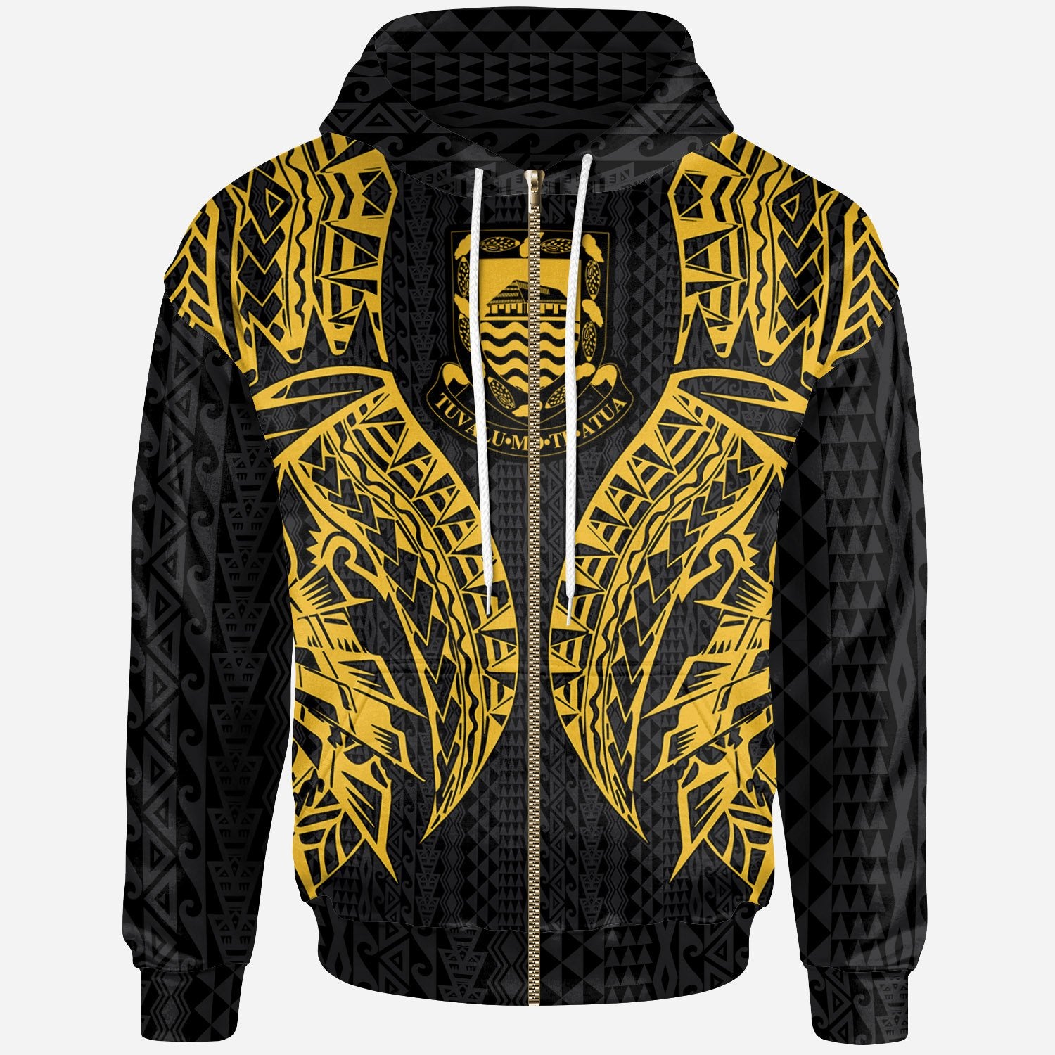 Tuvalu Zip-Up Hoodie – Polynesian Lion Head Gold Style