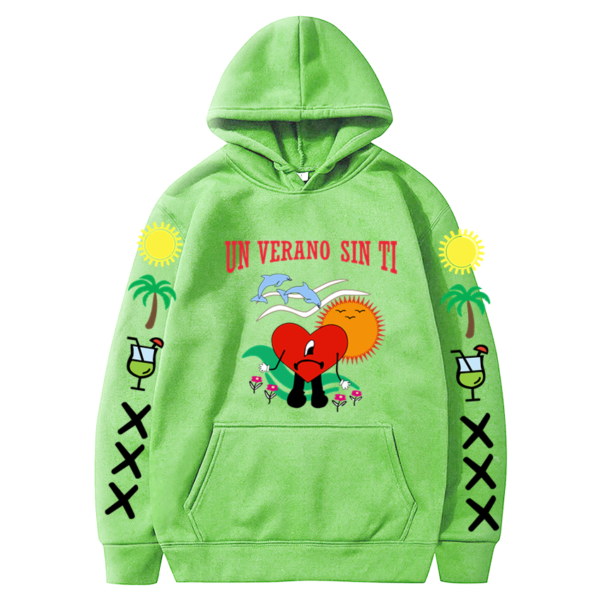 Bad Bunny UN VERANO SIN TI Graphics Double Sided Print Hoodie Men’s Women Oversized Sweatshirts Unisex Pullover Streetwear Coats alx