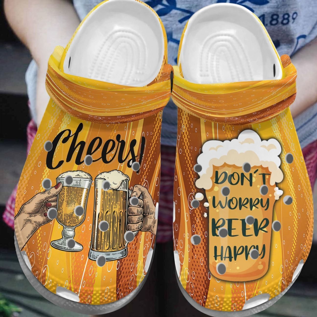 Beer Personalized Clog, Custom Name, Text, Color, Number Fashion Style For Women, Men, Kid, Print 3D Don’T Worry Beer Happy