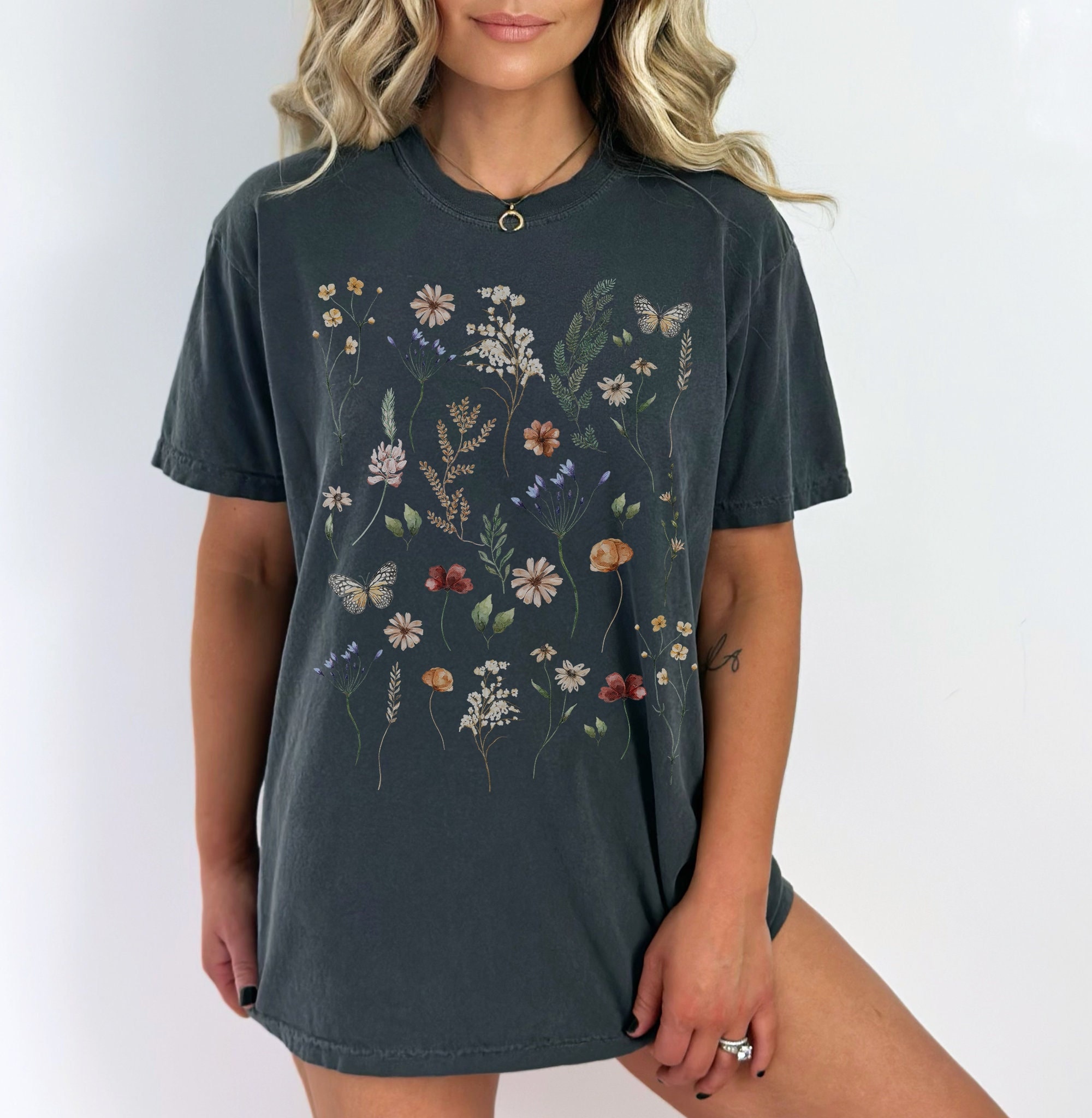 Watercolor Wildflower And Butterflies Comfort Colors Graphic Tee