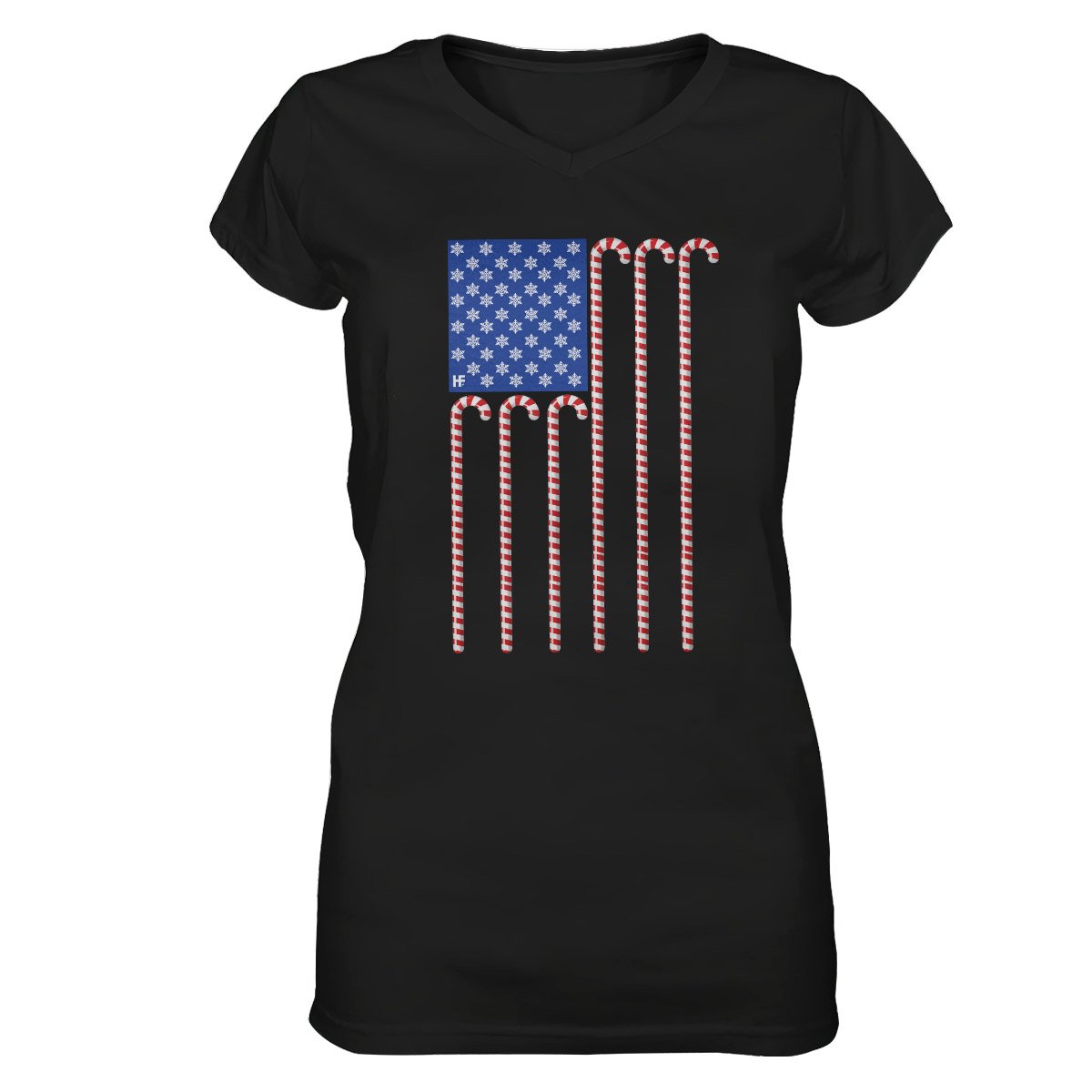 American Flag Candy Cane Christmas Ez24 0910 Women V-Neck T-Shirt