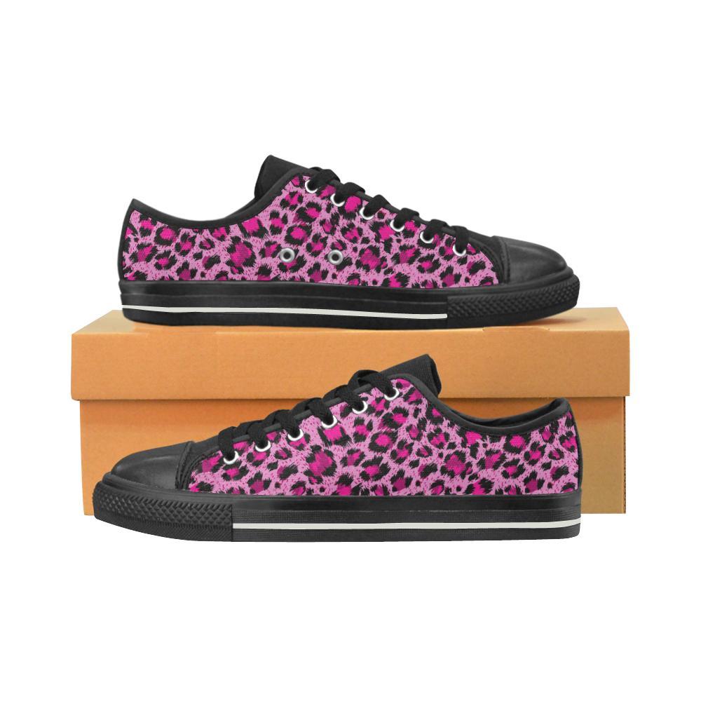 Pink Leopard Skin Texture Pattern Kid’S Low Top Canvas Shoes Black