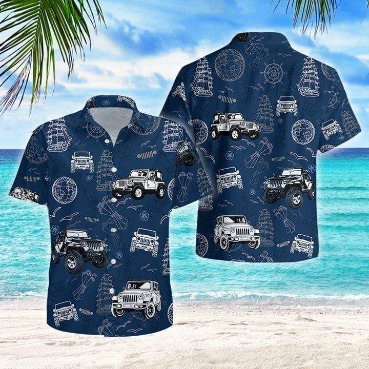 Find Anchor Jeep Pirate Navy Unisex Hawaii Aloha Shirts Ha19239