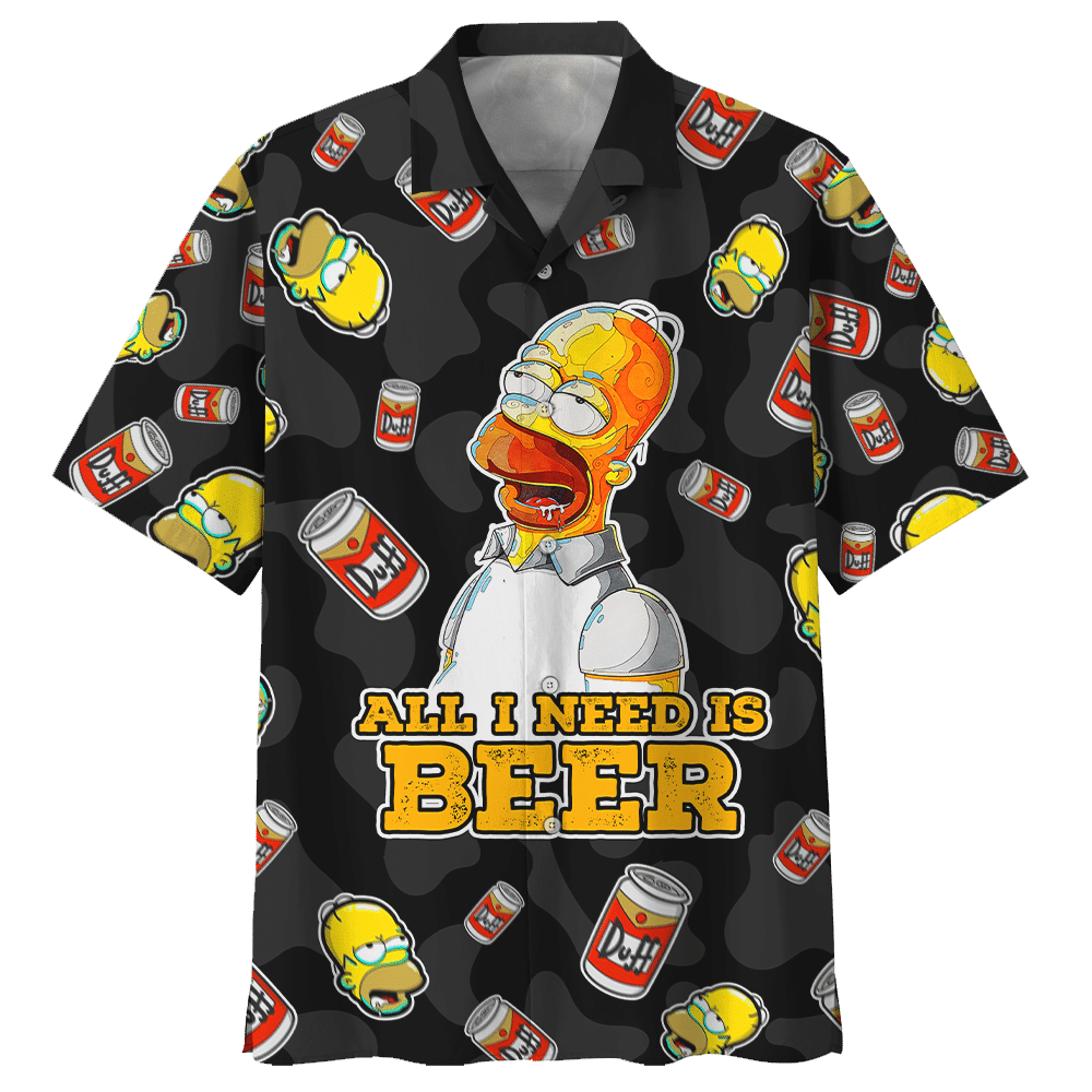 The Simpsons All I Need Is Beer Hawaii Graphic Print Short Sleeve Hawaii Casual Shirt Ha104687