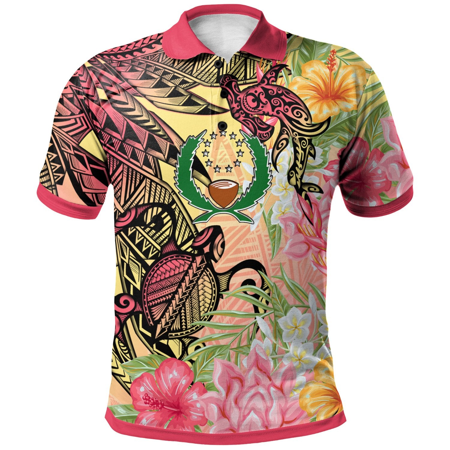 Pohnpei State Polo Shirt –  Flowers Tropical With Sea Animals